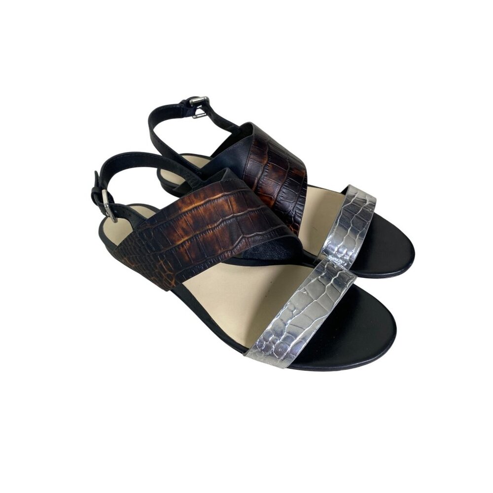 3.1 Phillip‎ Lim Martini Sandals Size 38.5 Croc Embossed Leather Silver Brown